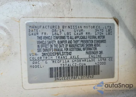 2015 Nissan Versa Note S from USA, damaged, VIN 3N1CE2CP8FL377242